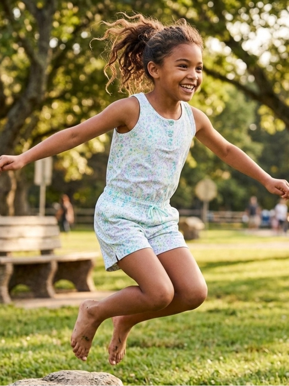 Athleta Girls Pastel Floral Drawstring Romper - Lavender, Mint, Yellow